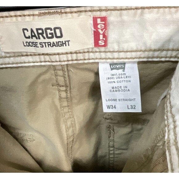 Levis Mens Cargo Loose Straight Khaki Skater Pants Size 34x32 Large Pockets T - Picture 11 of 12